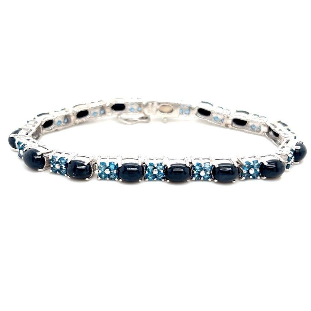 Sterling Silver Cabuchons and‎ Blue Stones Bracelet
